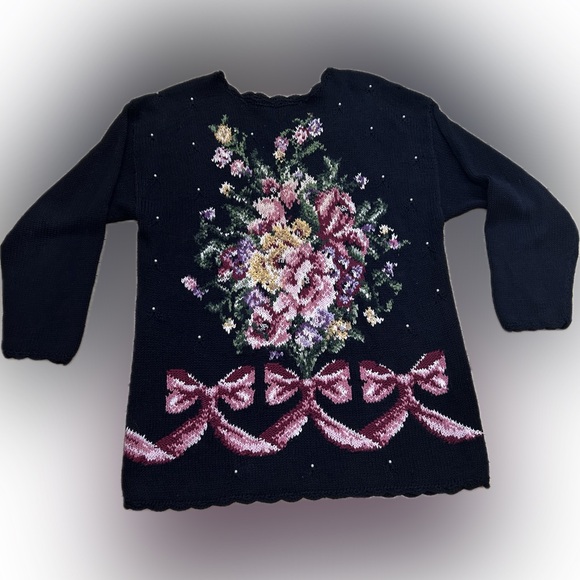 Womens black cotton floral embroidery sweater tunic cottagecore Size L-XL - Picture 6 of 6